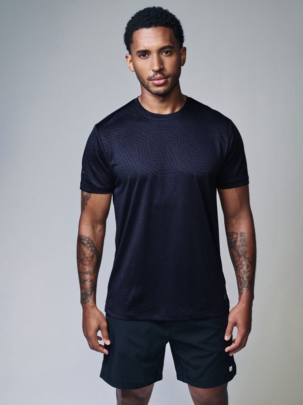 XINQTRADE72345 Navy Blue Active Jacquard T-Shirt
