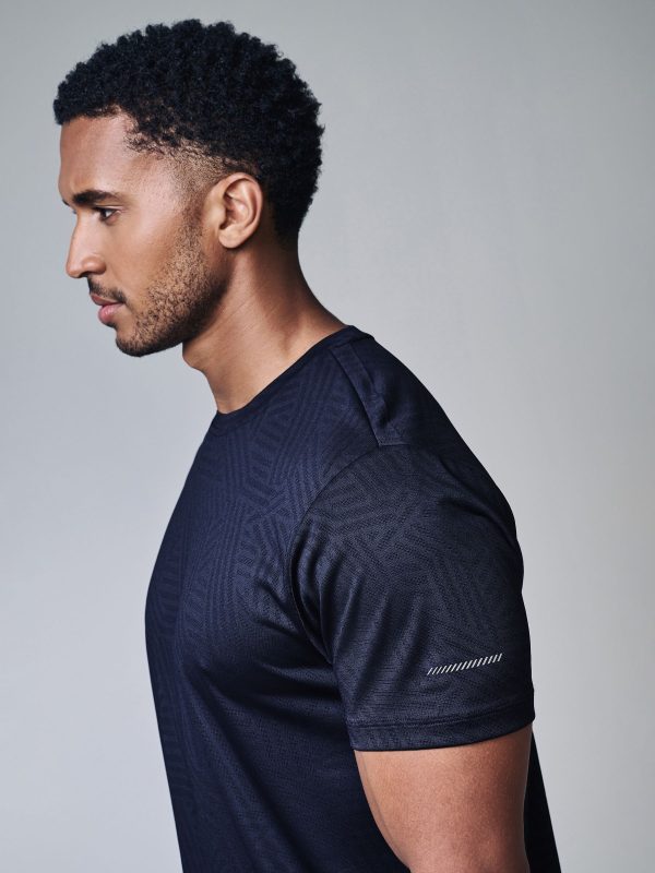 XINQTRADE72345 Navy Blue Active Jacquard T-Shirt - Image 4
