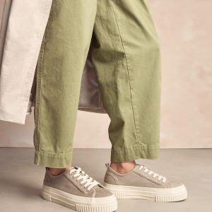XINQTRADE72326 Taupe Canvas Chunky Baseball Lace Up Trainers