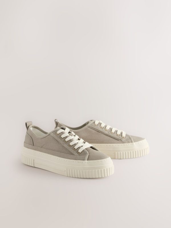XINQTRADE72326 Taupe Canvas Chunky Baseball Lace Up Trainers - Image 4