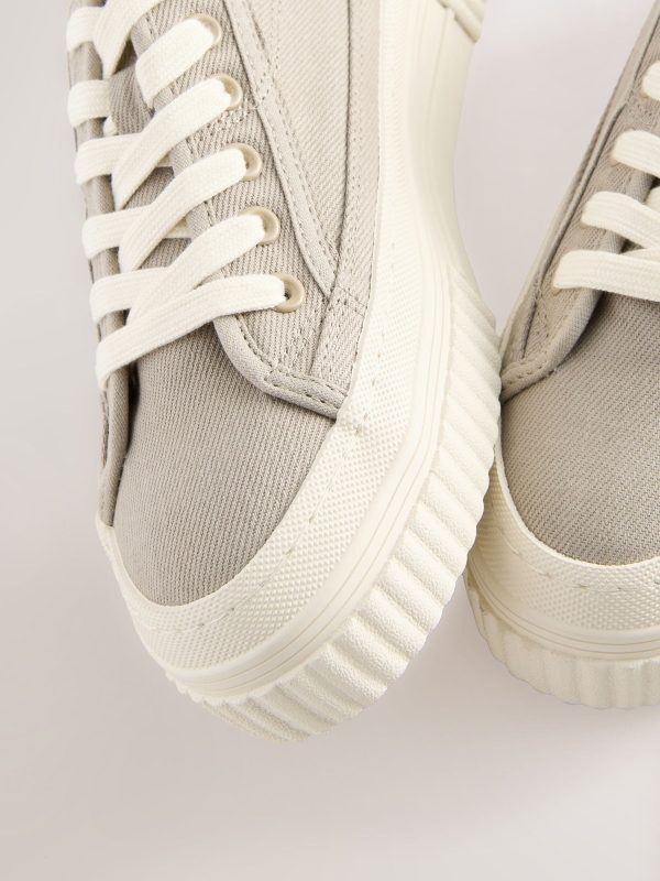 XINQTRADE72326 Taupe Canvas Chunky Baseball Lace Up Trainers - Image 6