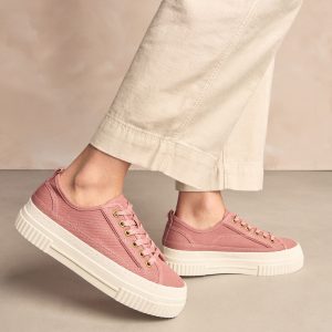 XINQTRADE72324 Pink Canvas Chunky Baseball Lace Up Trainers