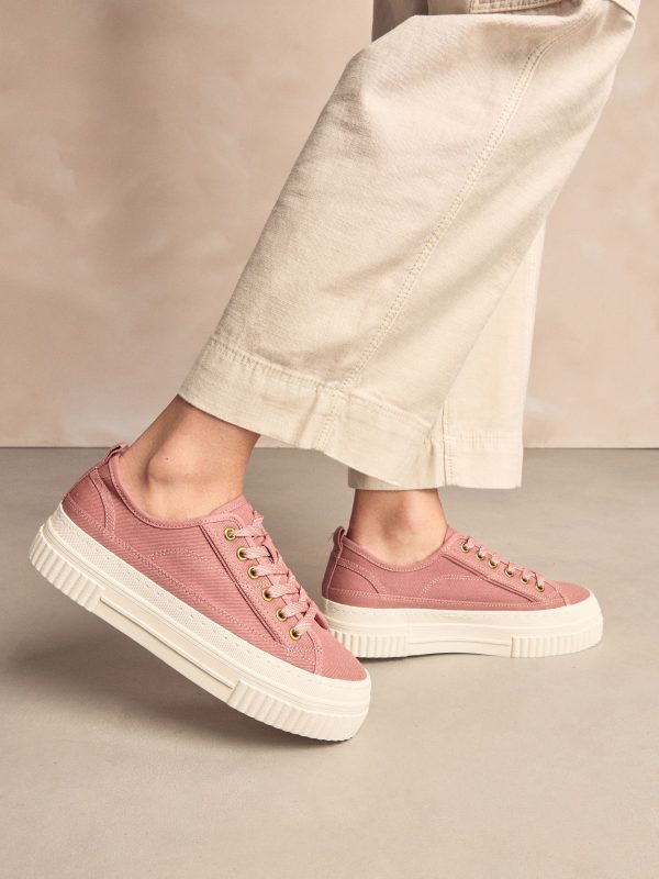 XINQTRADE72324 Pink Canvas Chunky Baseball Lace Up Trainers