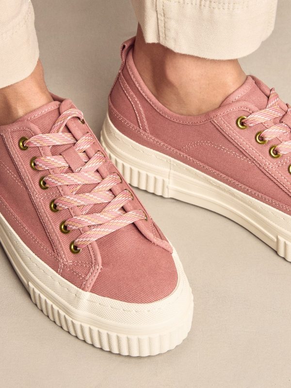 XINQTRADE72324 Pink Canvas Chunky Baseball Lace Up Trainers - Image 2