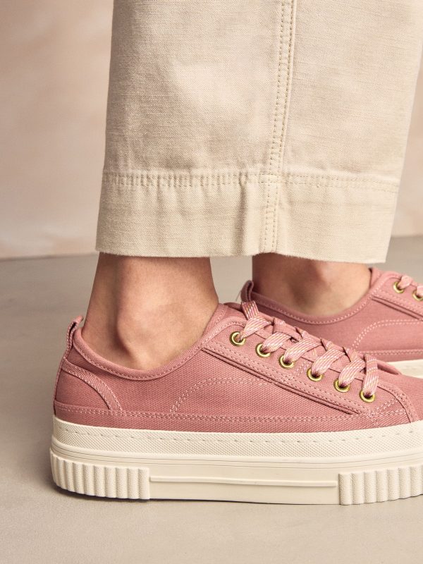 XINQTRADE72324 Pink Canvas Chunky Baseball Lace Up Trainers - Image 3