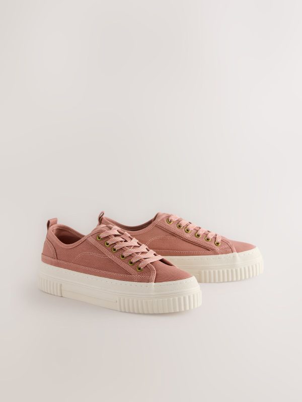 XINQTRADE72324 Pink Canvas Chunky Baseball Lace Up Trainers - Image 4