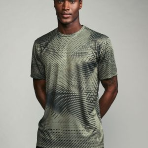 XINQTRADE72337 Khaki Green Active Gym Printed Training T-Shirt
