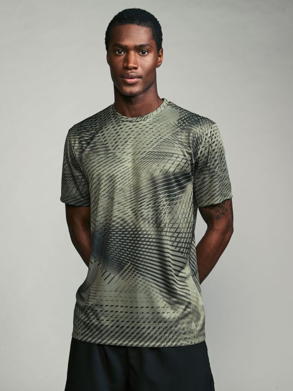 XINQTRADE72337 Khaki Green Active Gym Printed Training T-Shirt