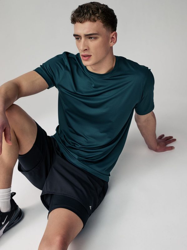 XINQTRADE72351 Teal Blue Active Gym Texture Training T-Shirt - Image 4
