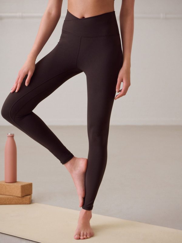 XINQTRADE72366 Chocolate Brown Balance Wrap Front Yoga Leggings