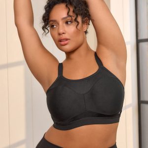 XINQTRADE72378 Black Ultimate SupportPad Minimising Wired Dry Tech High Impact Sports Bra F-K